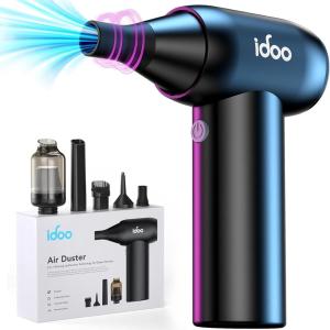 imageiDOO Compressed Air Duster Cordless Electric Canned Duster Portable Vacuum 3 Gear Mini Portable Jet Dry Air Blower for Gaming Pc Keyboard Car Cleaning OutdoorsDust Blowing ampamp VacuumingBlack