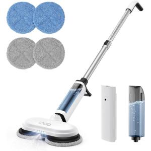 imageiDOO Electric Mop Floor Scrubber Electric Spin with LED Headlight Rechargeable Dust Cordless DualMotor Spray Mop for Hardwood Floor Clean up to 2350 ft 46dB Quiet Gray4 PadsWhite