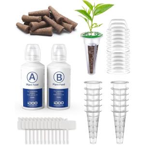 imageiDOO Seed Pods kit for Hydroponics System with 12 Growth Sponges 12 Grow Baskets 12 Pod Labels 12 Grow Domes 2 Plant Food Compatible with All Brands of Hydroponics Supplies